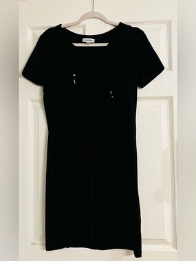 Calvin Klein T-shirt Mini Dress Sz Medium Black Draw Sting Ties